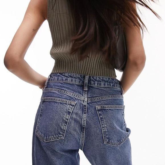 TOPSHOP | 👖Mid rise straight jeans with raw hem in mid blue - Picture 5 of 5
